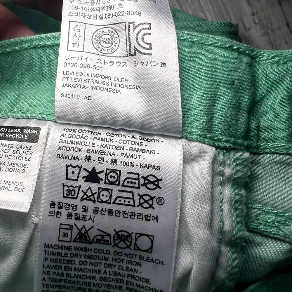LEVI'S 501 90's Vtg Green Denim Unisex Button-fly Jeans